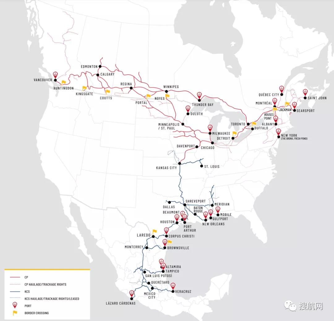 290億cp收購美國貨運鐵路kcs集團打造第一個貫通北美的鐵路網