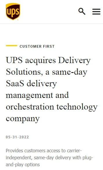 加强最后一英里交付！UPS收购Delivery Solutions